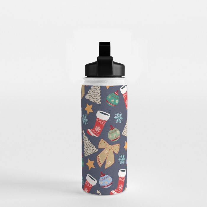 Cute Christmas Navy Blue Water Bottle Gallery Image 2