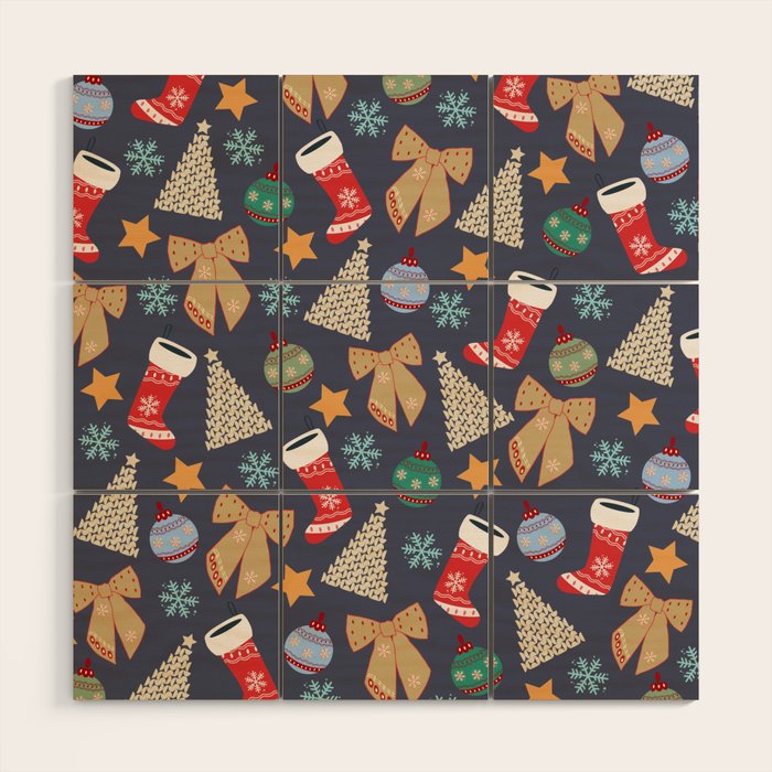 Cute Christmas Navy Blue Wood Wall Art Gallery Image 1