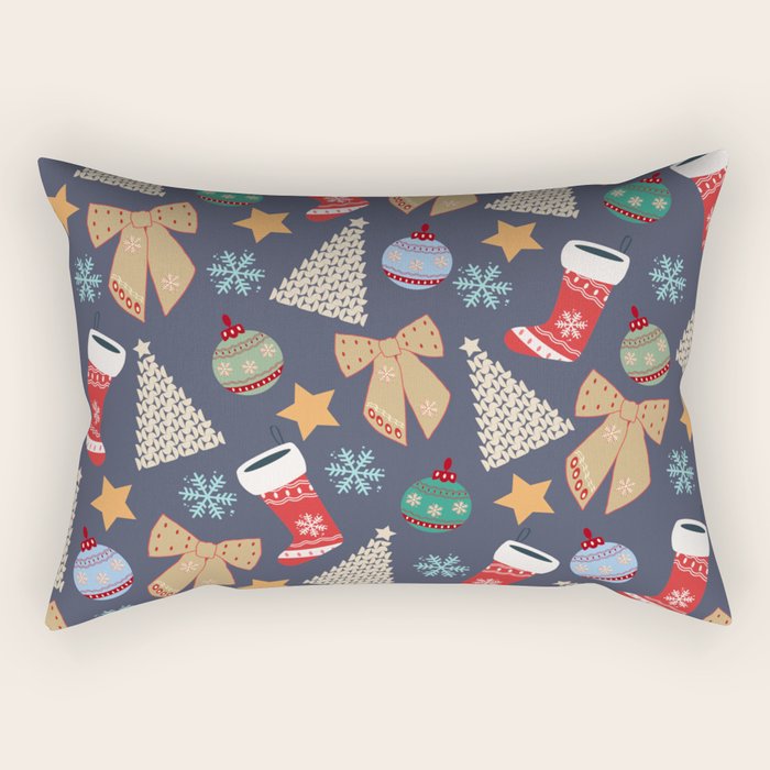 Cute Christmas Navy Blue Rectangular Pillow Gallery Image 2