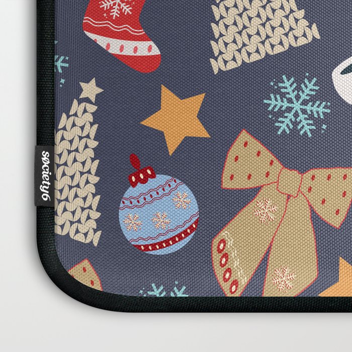 Cute Christmas Navy Blue Laptop Sleeve Gallery Image 3