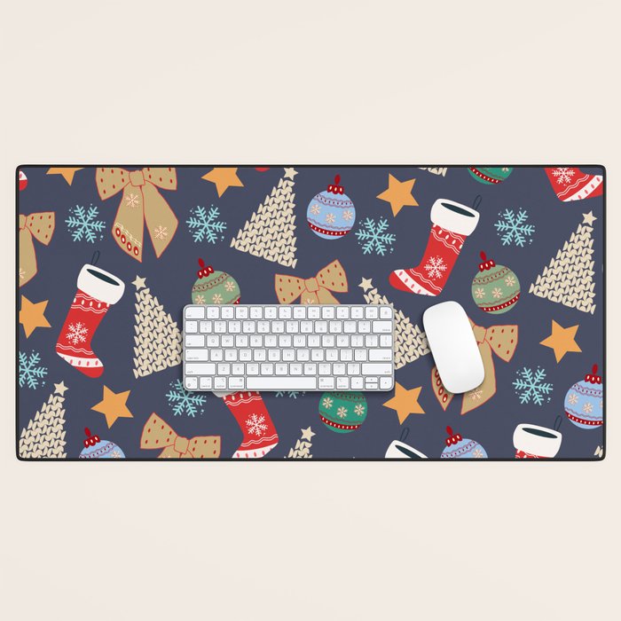 Cute Christmas Navy Blue Desk Mat Gallery Image 1