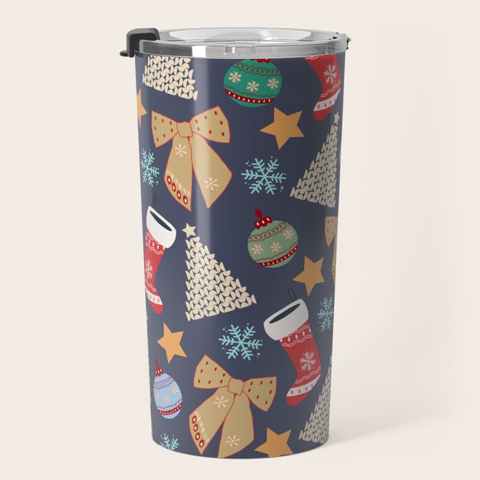 Cute Christmas Navy Blue Travel Mug Gallery Image 3
