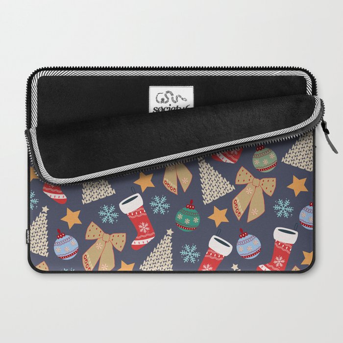 Cute Christmas Navy Blue Laptop Sleeve Gallery Image 2