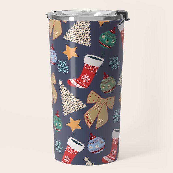 Cute Christmas Navy Blue Travel Mug Gallery Image 2