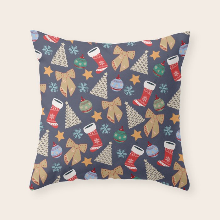 Cute Christmas Navy Blue Throw Pillow Gallery Image 6