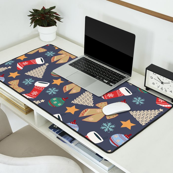 Cute Christmas Navy Blue Desk Mat Gallery Image 2