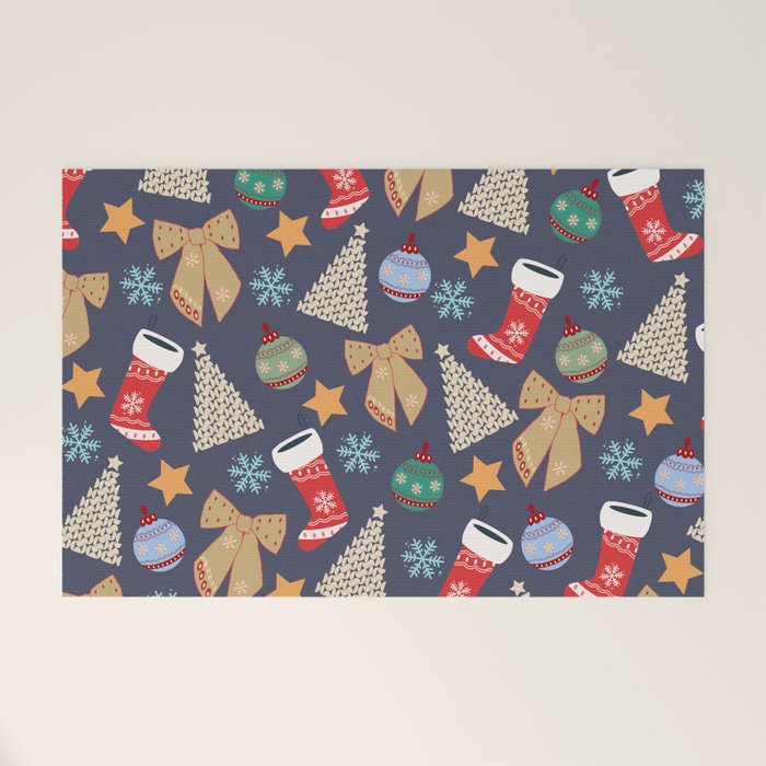 Cute Christmas Navy Blue Welcome Mat Gallery Image 1