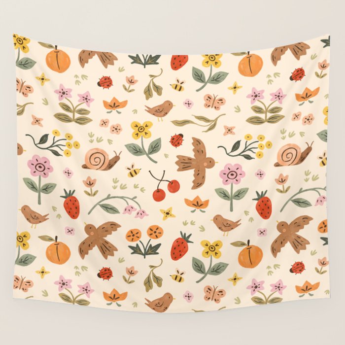 In Bloom - Gouache Nature Print Wall Tapestry Gallery Image 1
