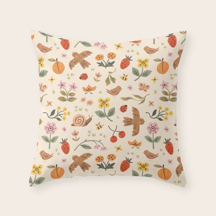 In Bloom - Gouache Nature Print Throw Pillow Gallery Image 6
