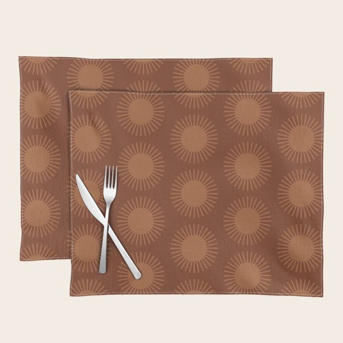Boho Summer Sun Pattern IX Burnt Red and Orange Placemat Gallery Image 1