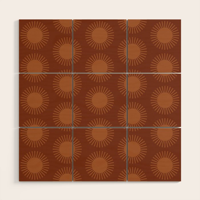 Boho Summer Sun Pattern IX Burnt Red and Orange Wood Wall Art Gallery Image 1