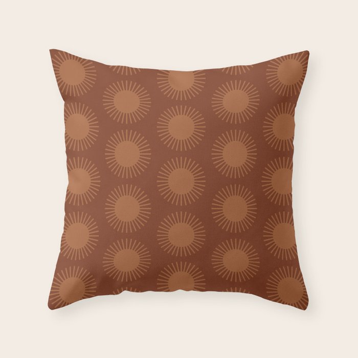 Boho Summer Sun Pattern IX Burnt Red and Orange Throw Pillow Gallery Image 1
