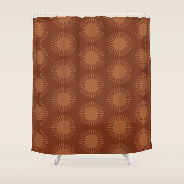 Boho Summer Sun Pattern IX Burnt Red and Orange Shower Curtain Gallery Image 1