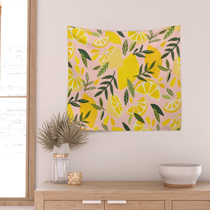 Lemon Blooms - Blush Palette Wall Tapestry Gallery Image 2