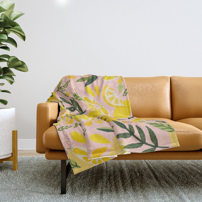 Lemon Blooms - Blush Palette Throw Blanket Gallery Image 1
