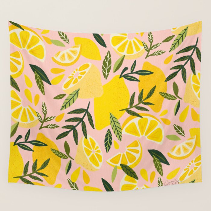 Lemon Blooms - Blush Palette Wall Tapestry Gallery Image 4