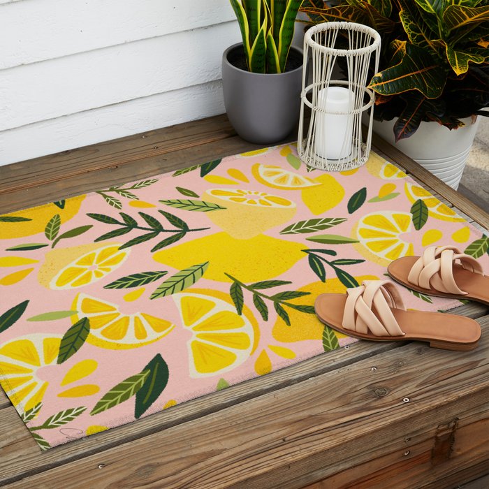 Lemon Blooms â Blush Palette Outdoor Rug Gallery Image 2