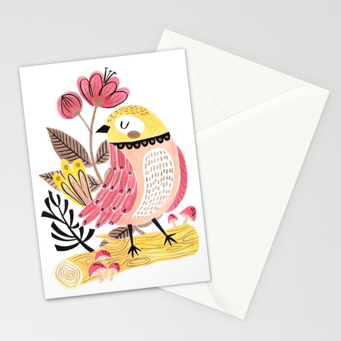 Little Birdy on a Log Stationery Card Gallery Image 2