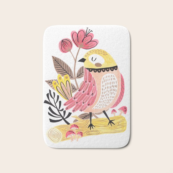 Little Birdy on a Log Bath Mat