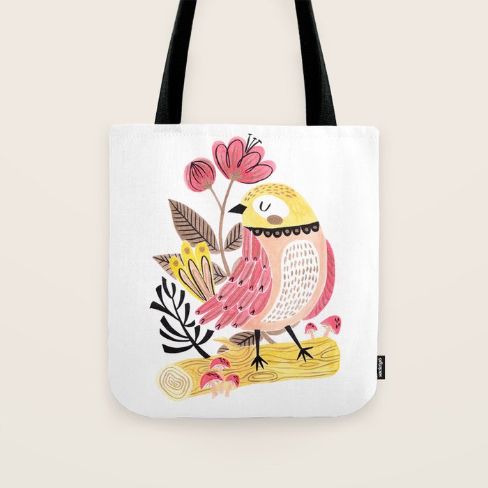 Little Birdy on a Log Tote Bag Gallery Image 1