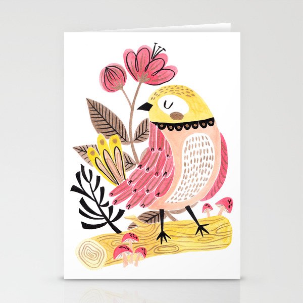 Little Birdy on a Log Stationery Card