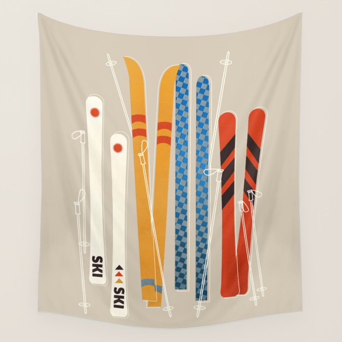 Ski Illustration Wall Tapestry Gallery Image 1