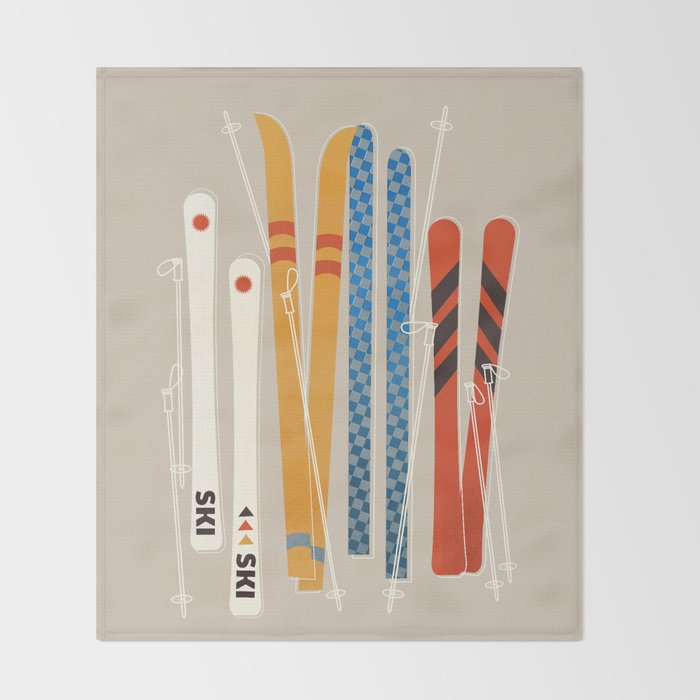 Ski Illustration Throw Blanket Gallery Image 2