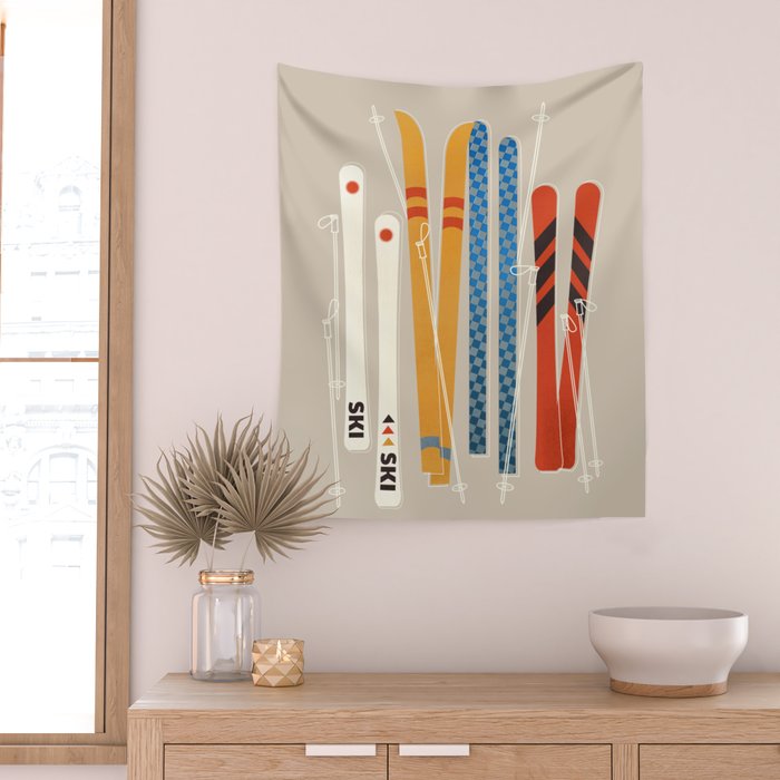 Ski Illustration Wall Tapestry Gallery Image 2