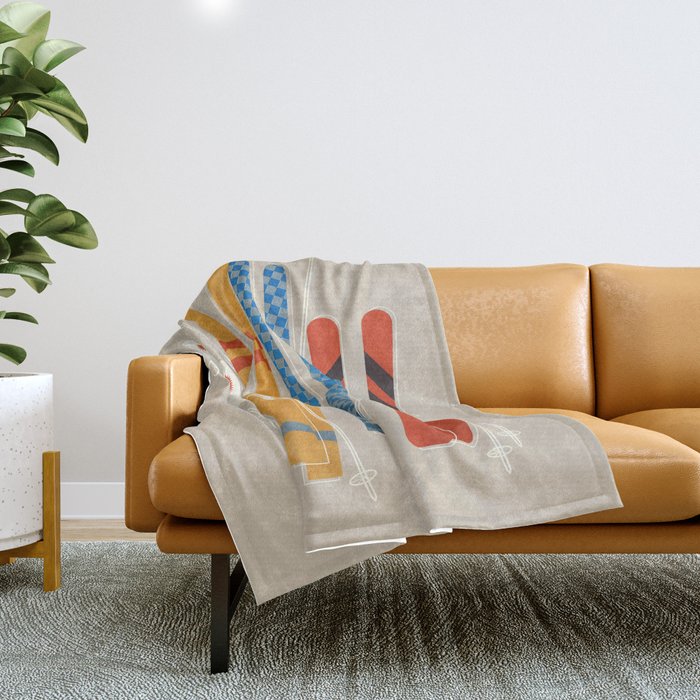 Ski Illustration Throw Blanket Gallery Image 1