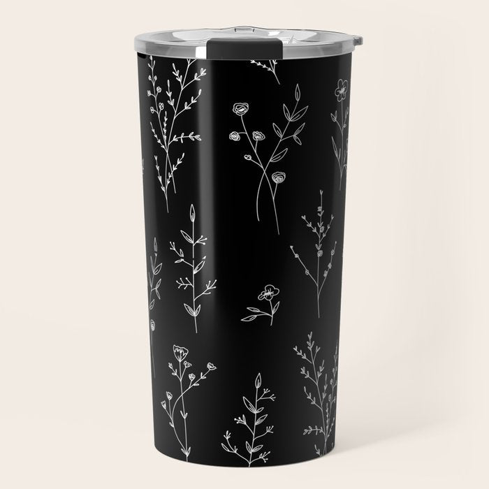New Black Wildflowers Travel Mug Gallery Image 1