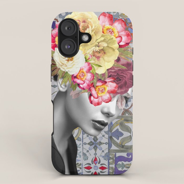 collage art-girl with flowers iPhone Case Gallery Image 1
