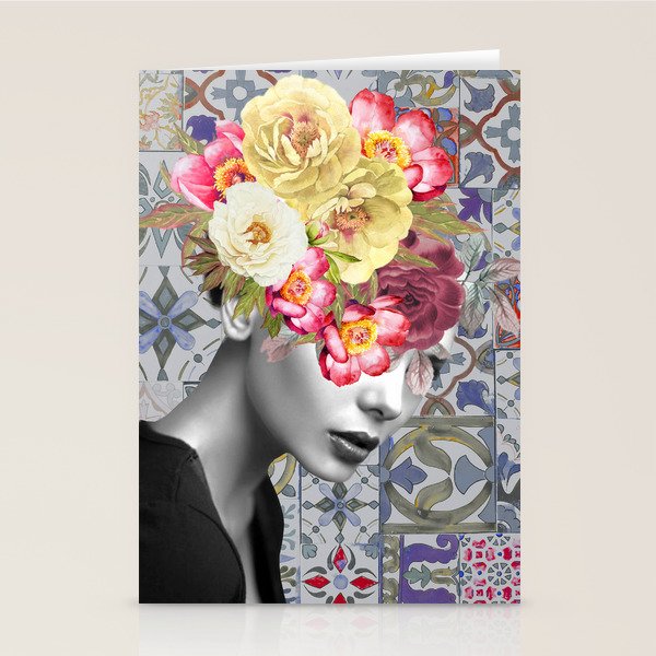 collage art-girl with flowers Stationery Card Gallery Image 1