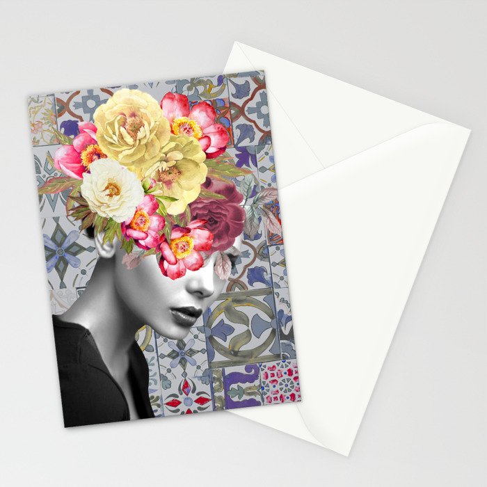 collage art-girl with flowers Stationery Card Gallery Image 2