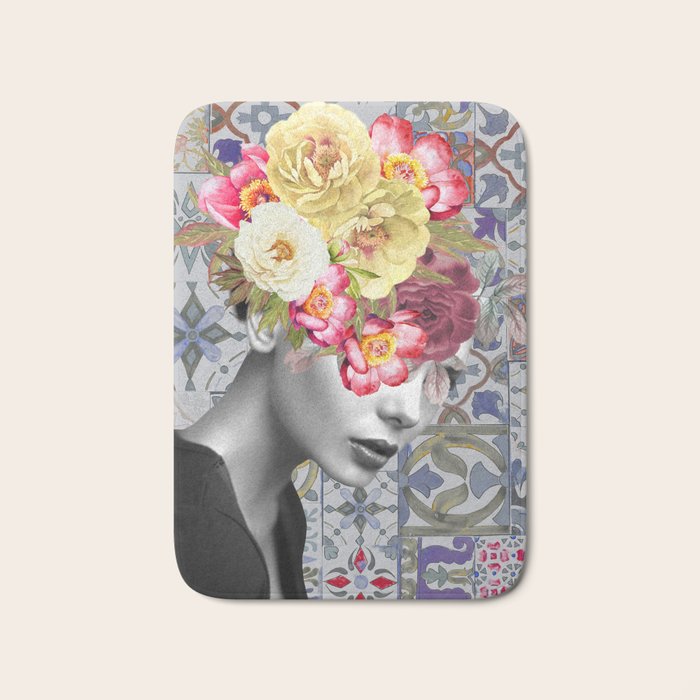 collage art-girl with flowers Bath Mat Gallery Image 1