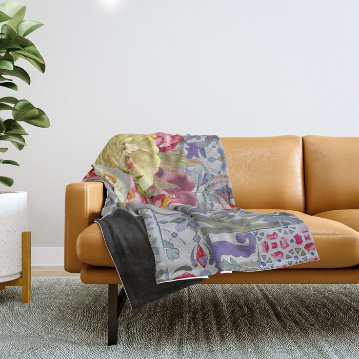 collage art-girl with flowers Throw Blanket Gallery Image 1