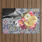 collage art-girl with flowers Outdoor Rug Gallery Image 1