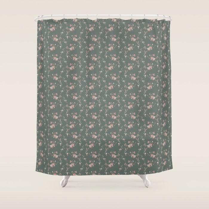 Watercolor Wildflowers - Sage Pink Shower Curtain Gallery Image 1
