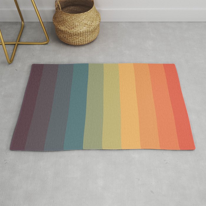 Colorful Retro Striped Rainbow Rug Gallery Image 1