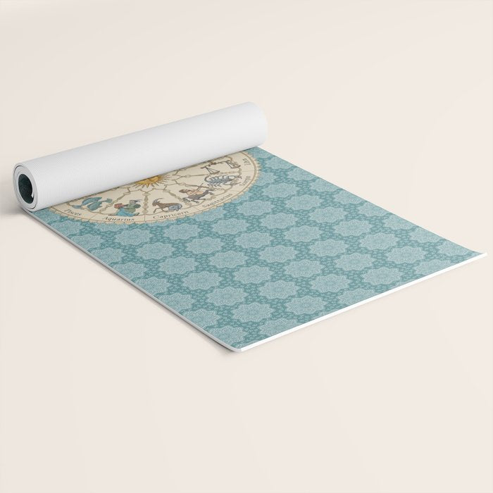 Vintage Astrology Zodiac Wheel on Teal Yoga Mat Gallery Image 2