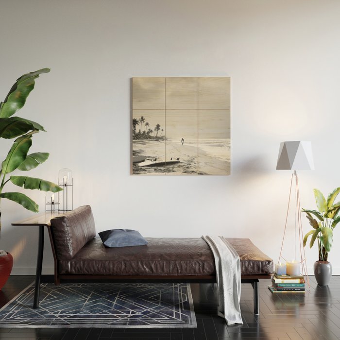 Back and white surf beach photo Wood Wall Art Gallery Image 2