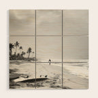 Back and white surf beach photo Wood Wall Art Gallery Image 1