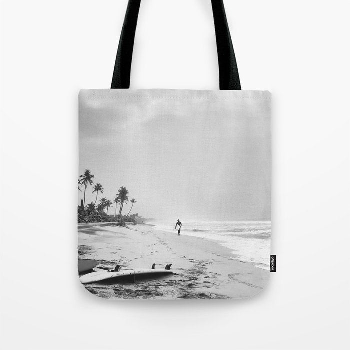 Back and white surf beach photo Tote Bag Gallery Image 1
