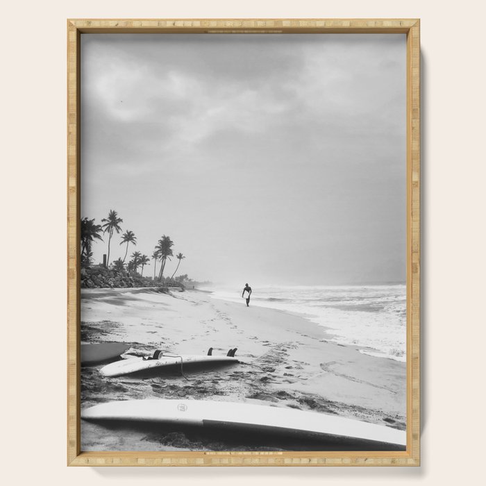 Back and white surf beach photo Serving Tray Gallery Image 1