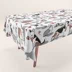 Woof endless love // white background red hearts continuous lined pair of dog breeds Tablecloth Gallery Image 1