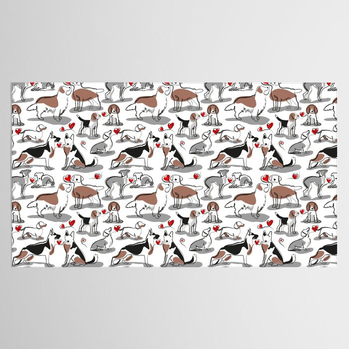 Woof endless love // white background red hearts continuous lined pair of dog breeds Tablecloth Gallery Image 2
