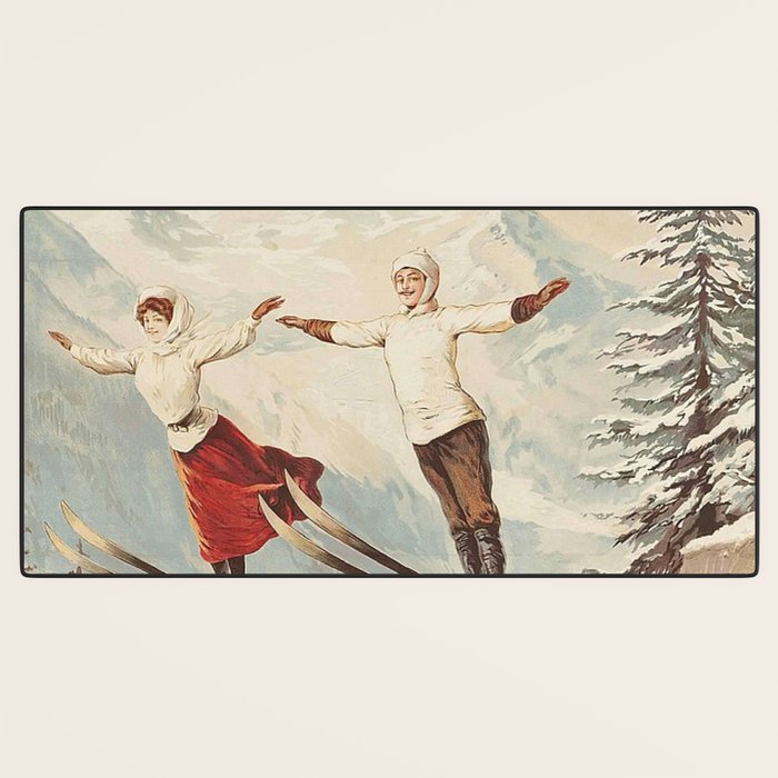 Chamonix Mont Blanc Vintage Ski Poster Desk Mat Gallery Image 3