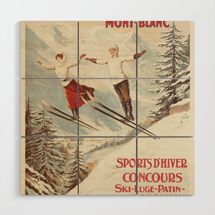 Chamonix Mont Blanc Vintage Ski Poster Wood Wall Art Gallery Image 1