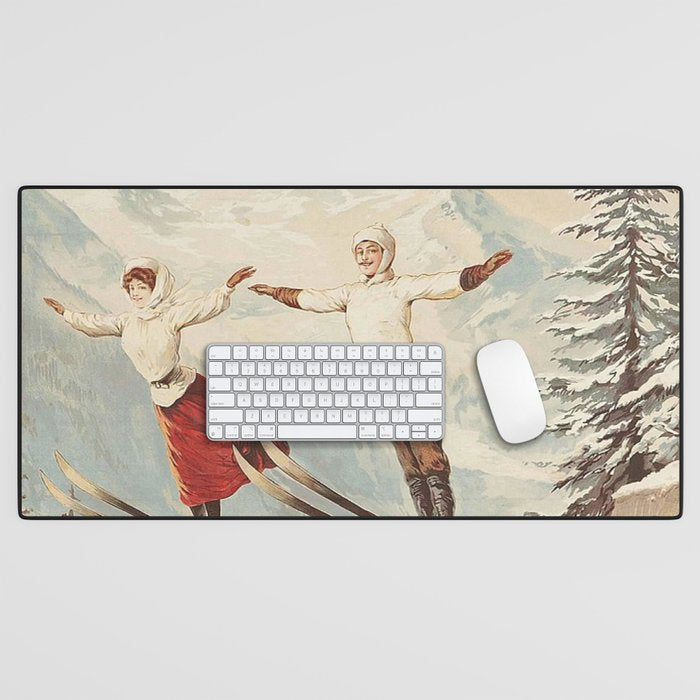 Chamonix Mont Blanc Vintage Ski Poster Desk Mat Gallery Image 1