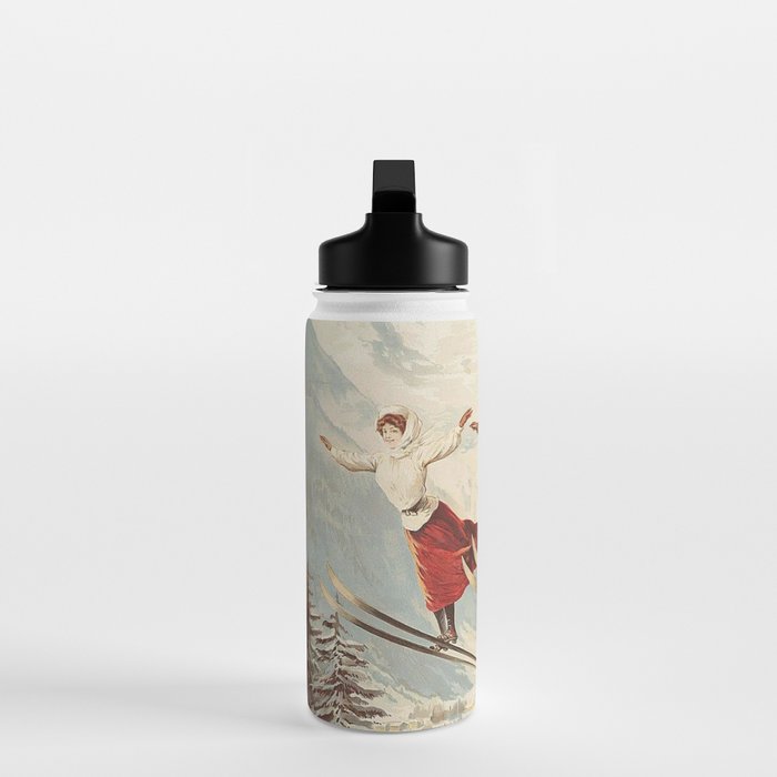 Chamonix Mont Blanc Vintage Ski Poster Water Bottle Gallery Image 3