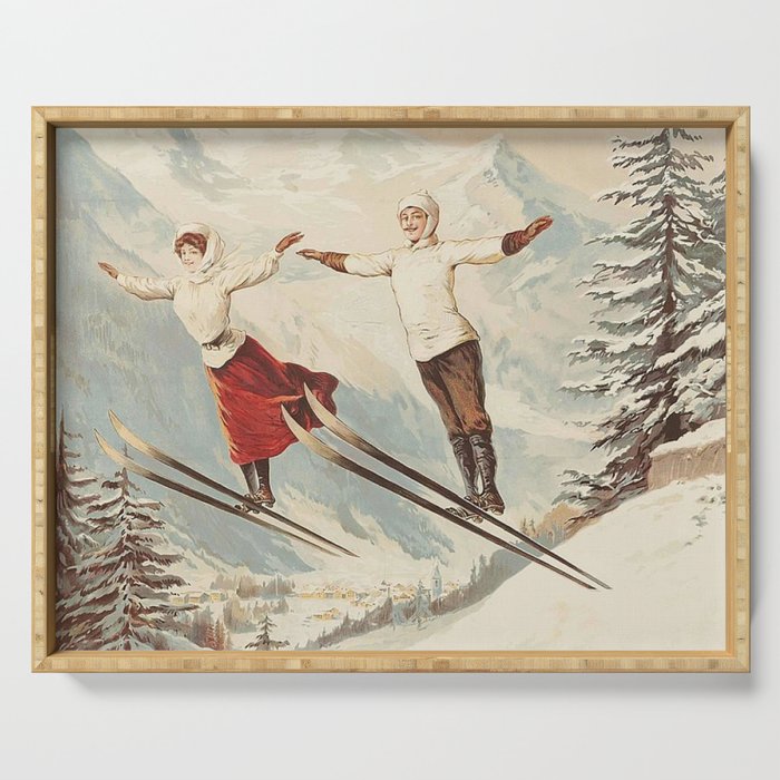 Chamonix Mont Blanc Vintage Ski Poster Serving Tray Gallery Image 1